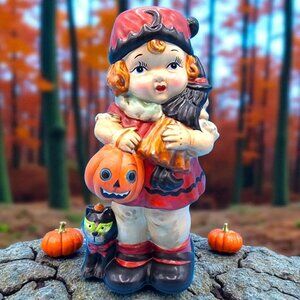 Halloween Girl & Black Cat Vase or Candle Holder John Grossman Burton 2005